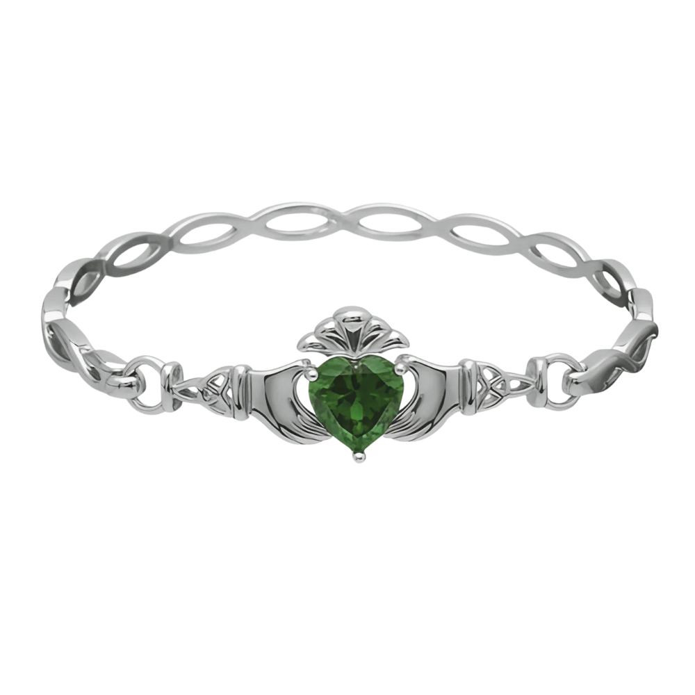 Claddagh Armband Silber 925 mit grünem Zirkon