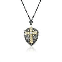 Lade das Bild in den Galerie-Viewer, Keltische Kette Silber 925 mit Schildanhänger und vergoldetem Kreuz
