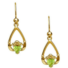 Lade das Bild in den Galerie-Viewer, Claddagh Ohrringe Geburtsstein August Peridot