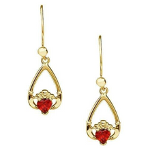 Lade das Bild in den Galerie-Viewer, Claddagh Ohrringe Geburtsstein Granat Januar in Silber 925, Gold oder Weißgold