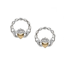 Lade das Bild in den Galerie-Viewer, Claddagh Ohrstecker aus Sterling Silber mit 10 Karat Gold Herz