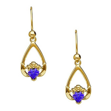 Lade das Bild in den Galerie-Viewer, Irische Claddagh Ohrringe Geburtsstein Februar mit Amethyst