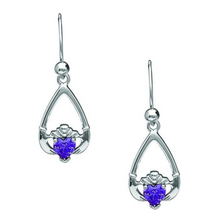Lade das Bild in den Galerie-Viewer, Irische Claddagh Ohrringe Geburtsstein Februar mit Amethyst