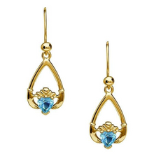 Lade das Bild in den Galerie-Viewer, Irische Claddagh Ohrringe Geburtsstein März mit Aquamarin