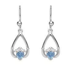 Lade das Bild in den Galerie-Viewer, Irische Claddagh Ohrringe Geburtsstein März mit Aquamarin