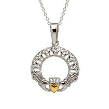 Lade das Bild in den Galerie-Viewer, Irische Kette Trinity Knot Claddagh Silber vergoldet