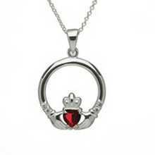 Lade das Bild in den Galerie-Viewer, Irischer Claddagh Anhänger Geburtsstein Juli Silber 925