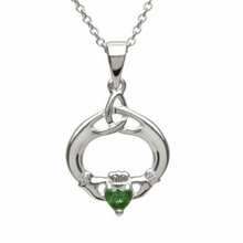 Lade das Bild in den Galerie-Viewer, Irischer Claddagh Anhänger Geburtsstein Mai Silber 925