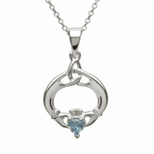 Lade das Bild in den Galerie-Viewer, Irischer Claddagh Anhänger Geburtsstein März Silber 925