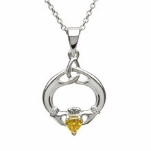 Lade das Bild in den Galerie-Viewer, Irischer Claddagh Anhänger Geburtsstein November Silber 925