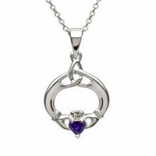 Lade das Bild in den Galerie-Viewer, Irischer Claddagh Anhänger Geburtsstein September Silber 925