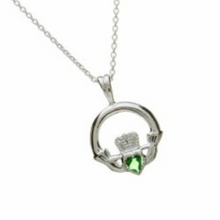 Lade das Bild in den Galerie-Viewer, Irischer Claddagh Anhänger mit Kette Silber mit grünem Achat