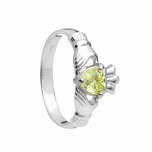 Lade das Bild in den Galerie-Viewer, Irischer Claddagh Ring Geburtsstein August Silber 925