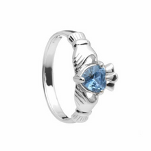 Lade das Bild in den Galerie-Viewer, Irischer Claddagh Ring Geburtsstein Dezember Silber 925