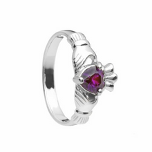 Lade das Bild in den Galerie-Viewer, Irischer Claddagh Ring Geburtsstein Februar Silber 925