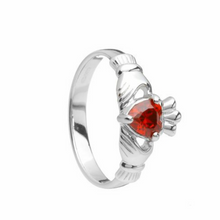Lade das Bild in den Galerie-Viewer, Irischer Claddagh Ring Geburtsstein Januar Silber 925