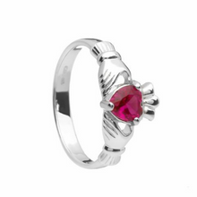 Lade das Bild in den Galerie-Viewer, Irischer Claddagh Ring Geburtsstein Juli Silber 925