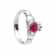 Lade das Bild in den Galerie-Viewer, Irischer Claddagh Ring Geburtsstein Juli Silber 925