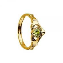 Lade das Bild in den Galerie-Viewer, Irischer Claddagh Ring Geburtsstein / Monatsstein August Peridot