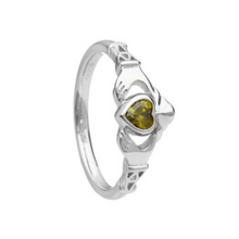Lade das Bild in den Galerie-Viewer, Irischer Claddagh Ring Geburtsstein / Monatsstein August Peridot