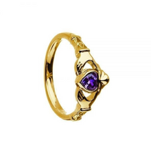 Lade das Bild in den Galerie-Viewer, Irischer Claddagh Ring Geburtsstein / Monatsstein Februar Amethyst