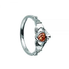 Lade das Bild in den Galerie-Viewer, Irischer Claddagh Ring Geburtsstein / Monatsstein November Citrine
