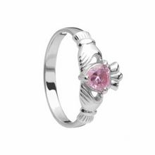 Lade das Bild in den Galerie-Viewer, Irischer Claddagh Ring Geburtsstein Oktober Silber 925