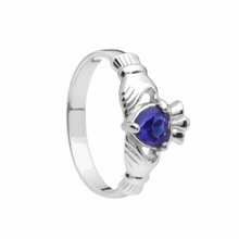 Lade das Bild in den Galerie-Viewer, Irischer Claddagh Ring Geburtsstein September Silber 925