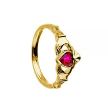 Lade das Bild in den Galerie-Viewer, Irischer Claddagh Ring aus Silber mit Geburtsstein / Monatsstein Juli Rubin