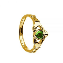 Lade das Bild in den Galerie-Viewer, Irischer Claddagh Ring aus Silber mit Geburtsstein / Monatsstein Mai Smaragd