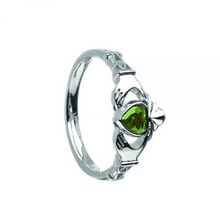 Lade das Bild in den Galerie-Viewer, Irischer Claddagh Ring aus Silber mit Geburtsstein / Monatsstein Mai Smaragd