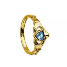 Lade das Bild in den Galerie-Viewer, Irischer Claddagh Ring aus Silber mit Geburtsstein / Monatsstein März Aquamarin