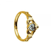 Lade das Bild in den Galerie-Viewer, Irischer Claddagh Ring aus Silber mit Monatsstein April