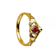 Lade das Bild in den Galerie-Viewer, Irischer Claddagh Ring mit Geburtsstein / Monatsstein Januar Granat