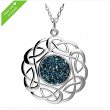 Lade das Bild in den Galerie-Viewer, Keltische Kette Drusy Anhänger rund Silber keltischer Knoten
