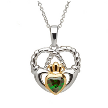 Lade das Bild in den Galerie-Viewer, Keltische Kette Silber 925 Claddagh Anhänger mit grünem Achat