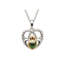 Lade das Bild in den Galerie-Viewer, Keltische Kette Silber 925 Claddagh Anhänger mit grünem Achat