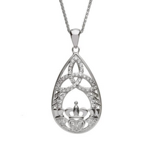 Lade das Bild in den Galerie-Viewer, Keltischer Anhänger Silber 925 Tränentropfen Claddagh mit Zirkon klein