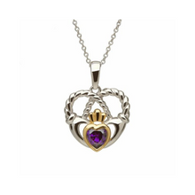 Lade das Bild in den Galerie-Viewer, Keltischer Anhänger Silber Claddagh mit Amethyst