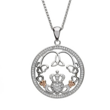 Lade das Bild in den Galerie-Viewer, Kette Silber 925 mit keltischem Claddagh und Trinity Anhänger Manschetten aus Rosegold und Zirkonia