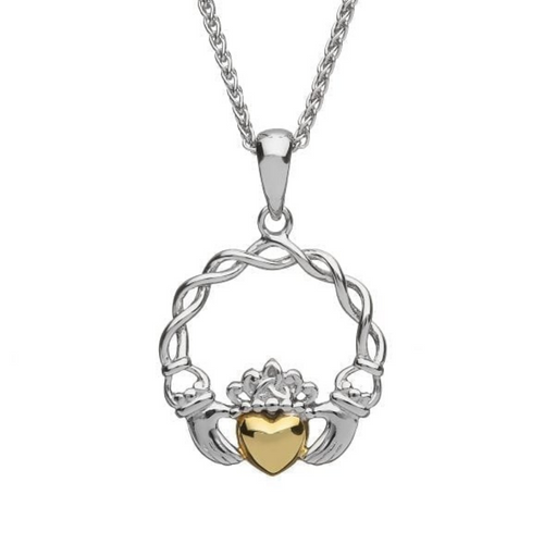 Claddagh Anhänger Herz Silber mit Herz aus massivem 10 Karat Gold