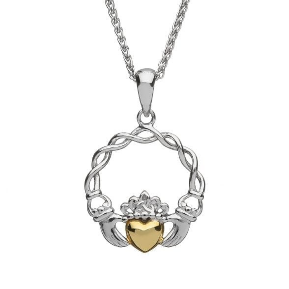 Claddagh Anhänger Herz Silber mit Herz aus massivem 10 Karat Gold