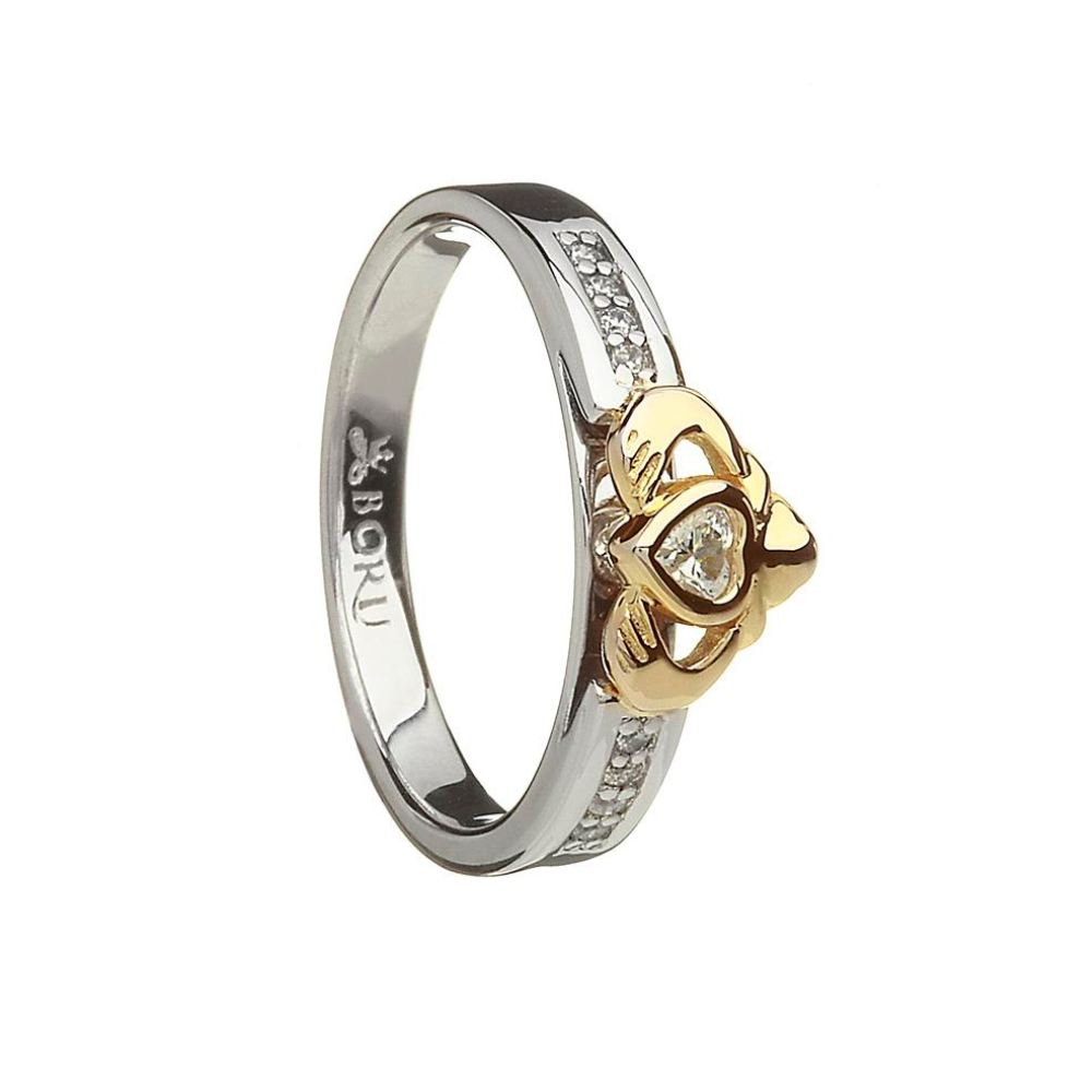 Claddagh Ring Set Silber 925 mit 10 Karat Gold