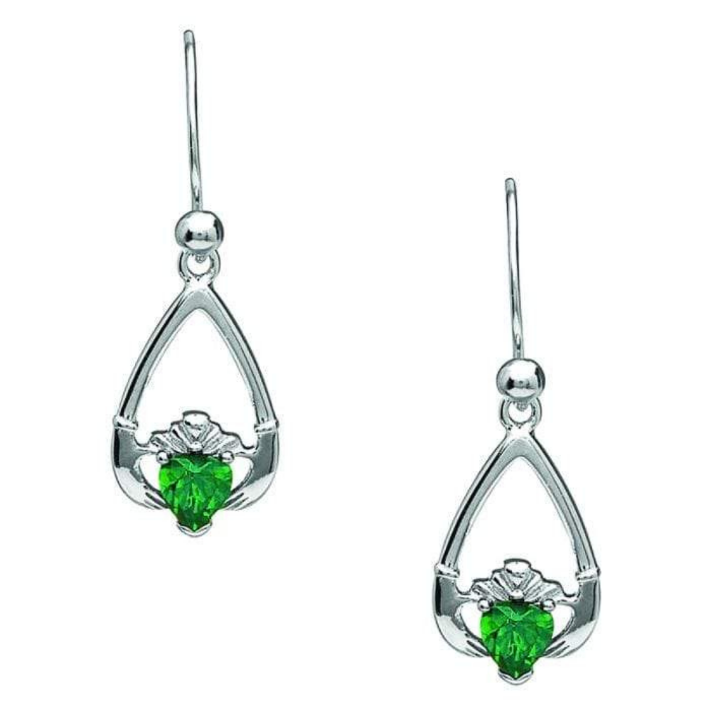 Irische Claddagh Ohrringe Geburtsstein Mai grüner Zirkon oder Smaragd