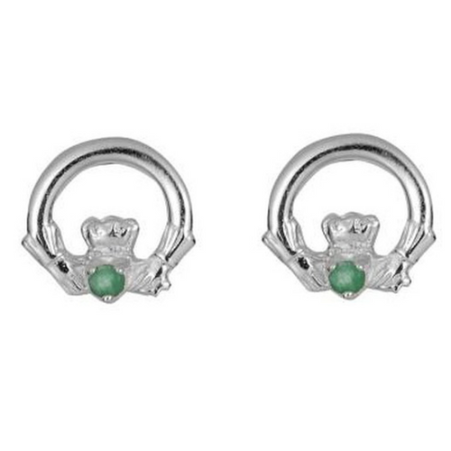 Irische Claddagh Ohrringe mit grünem Zirkon