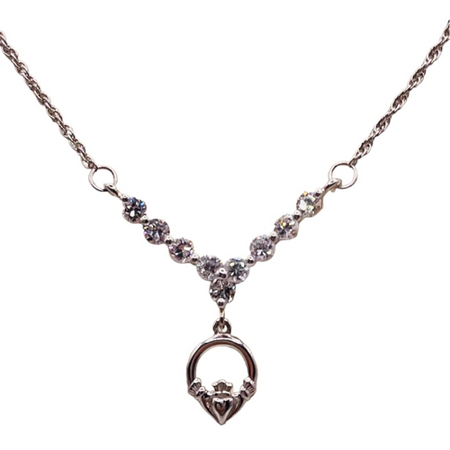Irische Kette Claddagh Silber 925 mit klaren Zirkonia