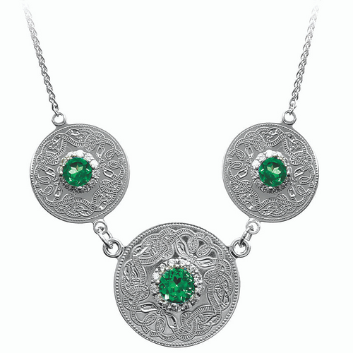 Irische Kette Silber Celtic Warrior Silber 925 mit Smaragd und Zirkonen