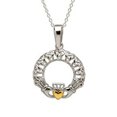 Irische Kette Trinity Knot Claddagh Silber vergoldet