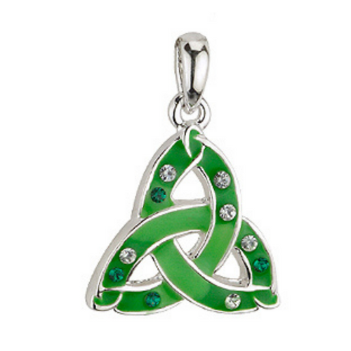 Irische Kette Trinity knot grün mit Zirkon