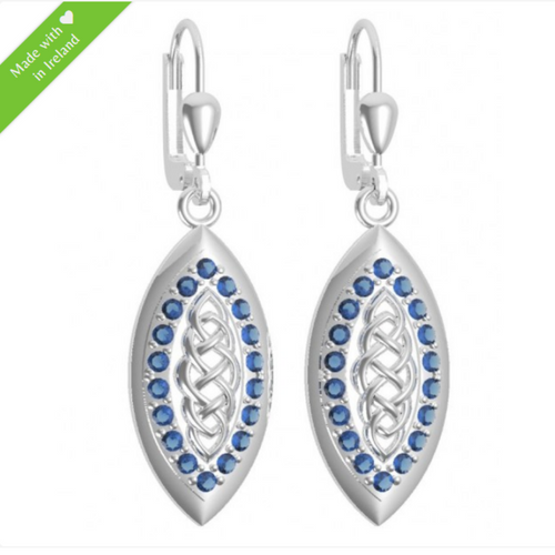 Irische Ohrringe Marquise Silber 925 blaue Kristalle